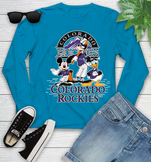 MLB Colorado Rockies Mickey Mouse Donald Duck Goofy Baseball T Shirt Youth Long Sleeve 8