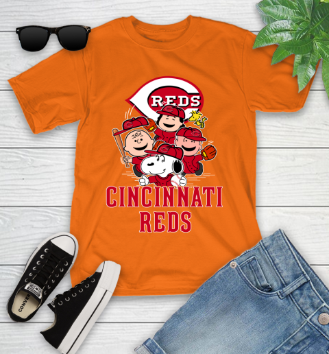 MLB Cincinnati Reds Snoopy Charlie Brown Woodstock The Peanuts Movie Baseball T Shirt_000 Youth T-Shirt 9