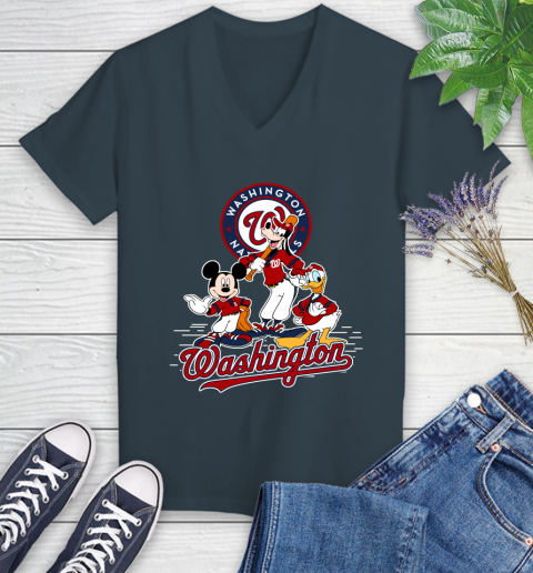 MLB Washington Nationals Mickey Mouse Donald Duck Goofy Baseball T Shirt Women's V-Neck T-Shirt 8