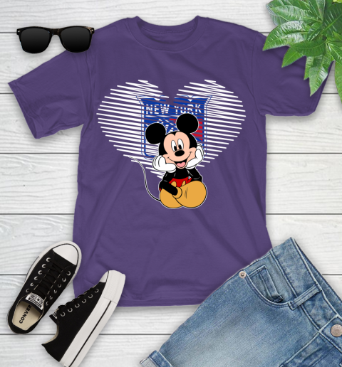 NHL New York Rangers The Heart Mickey Mouse Disney Hockey Youth T-Shirt 3