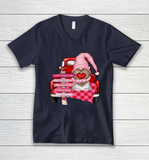 Valentine Vintage Red Truck Gnomes You And Me Valentines Day V-Neck T-Shirt 2