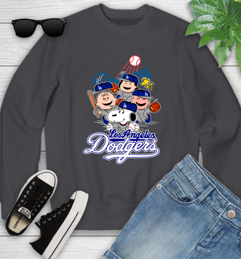 MLB Los Angeles Dodgers Snoopy Charlie Brown Woodstock The Peanuts Movie Baseball T Shirt_000 Youth Sweatshirt 5