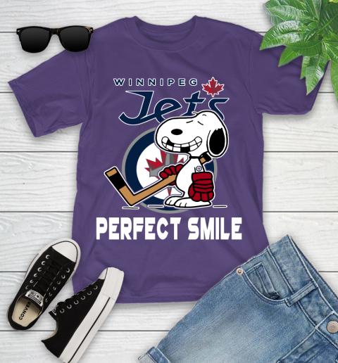 NHL Winnipeg Jets Snoopy Perfect Smile The Peanuts Movie Hockey T Shirt Youth T-Shirt 3