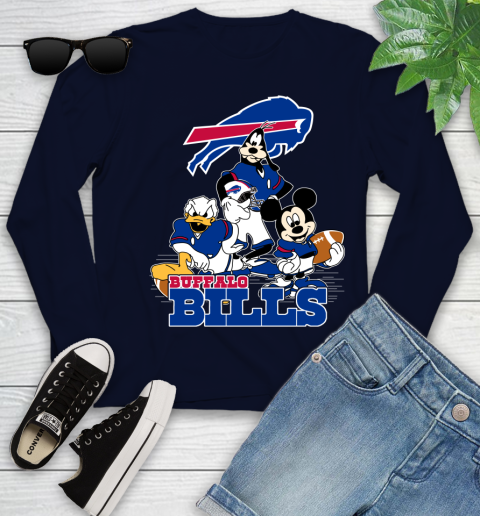 NFL Buffalo Bills Mickey Mouse Donald Duck Goofy Football Shirt Youth Long Sleeve 2