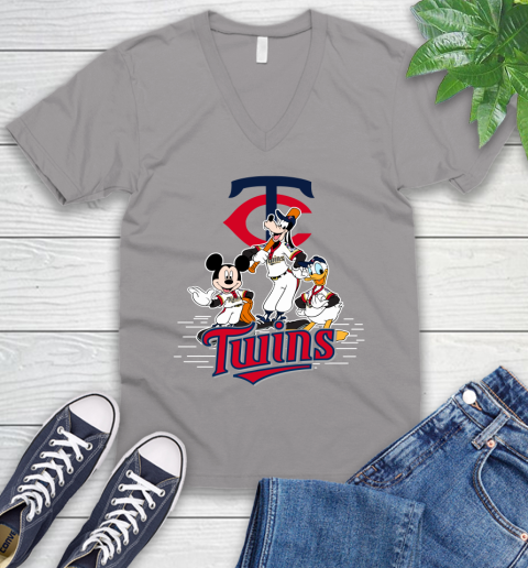 MLB Minnesota Twins Mickey Mouse Donald Duck Goofy Baseball T Shirt V-Neck T-Shirt 3