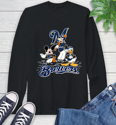 MLB Milwaukee Brewers Mickey Mouse Donald Duck Goofy Baseball T Shirt Long Sleeve T-Shirt
