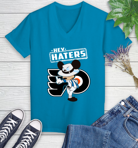 NHL Hey Haters Mickey Hockey Sports Philadelphia Flyers Women's V-Neck T-Shirt 7