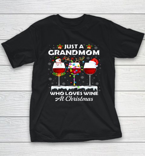 Just A Grandmom Who Loves Wine Christmas Pajama Matching Youth T-Shirt