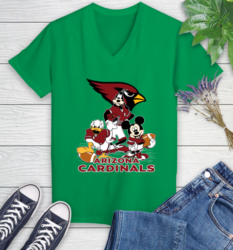 NFL Arizona Cardinals Mickey Mouse Donald Duck Goofy Football Shirt Women's V-Neck T-Shirt 5