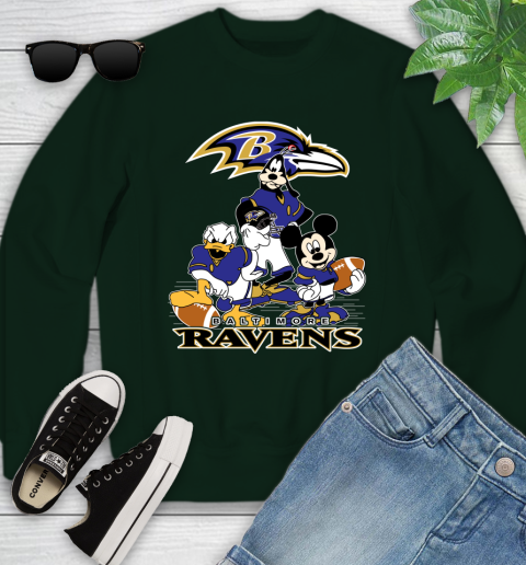 NFL Baltimore Ravens Mickey Mouse Donald Duck Goofy Football Shirt Youth Sweatshirt 9