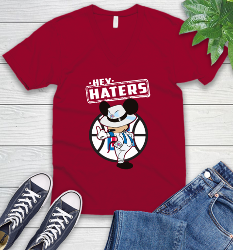 NBA Hey Haters Mickey Basketball Sports Los Angeles Clippers V-Neck T-Shirt 7