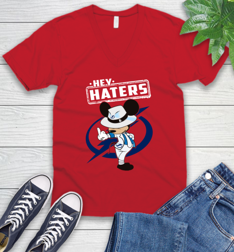 NHL Hey Haters Mickey Hockey Sports Tampa Bay Lightning V-Neck T-Shirt 6