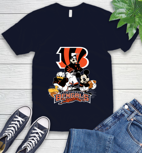 NFL Cincinnati Bengals Mickey Mouse Donald Duck Goofy Football Shirt V-Neck T-Shirt 2