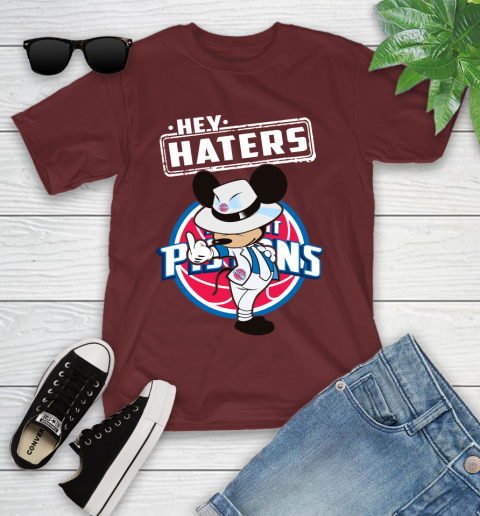 NBA Hey Haters Mickey Basketball Sports Detroit Pistons Youth T-Shirt 14