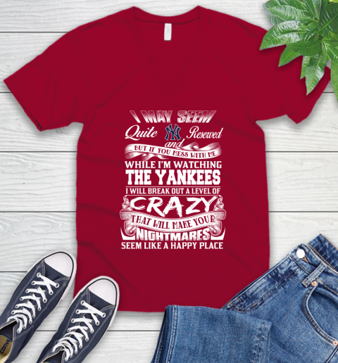 New York Yankees MLB Baseball Don't Mess With Me While I'm Watching My Team V-Neck T-Shirt 7