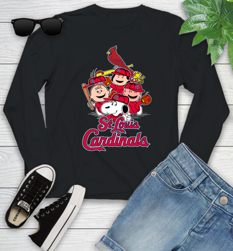 MLB St.Louis Cardinals Snoopy Charlie Brown Woodstock The Peanuts Movie Baseball T Shirt_000 Youth Long Sleeve