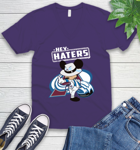 NHL Hey Haters Mickey Hockey Sports Colorado Avalanche V-Neck T-Shirt 9