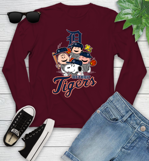 MLB Detroit Tigers Snoopy Charlie Brown Woodstock The Peanuts Movie Baseball T Shirt Youth Long Sleeve 6