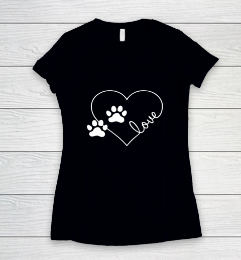 Cute Love Hearts Valentine Day Paw Print Dog Owner Dog Lover Women's V-Neck T-Shirt