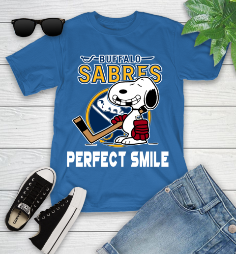 NHL Buffalo Sabres Snoopy Perfect Smile The Peanuts Movie Hockey T Shirt Youth T-Shirt 12