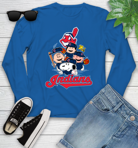 MLB Cleveland Indians Snoopy Charlie Brown Woodstock The Peanuts Movie Baseball T Shirt_000 Youth Long Sleeve 10
