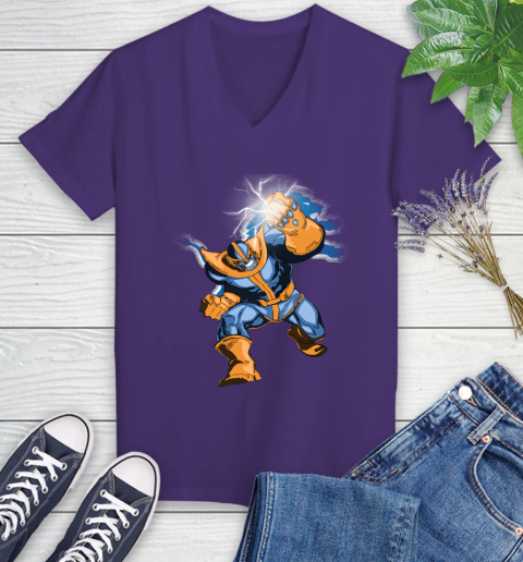 Detroit Lions NFL Football Thanos Avengers Infinity War Marvel Women's V-Neck T-Shirt 3