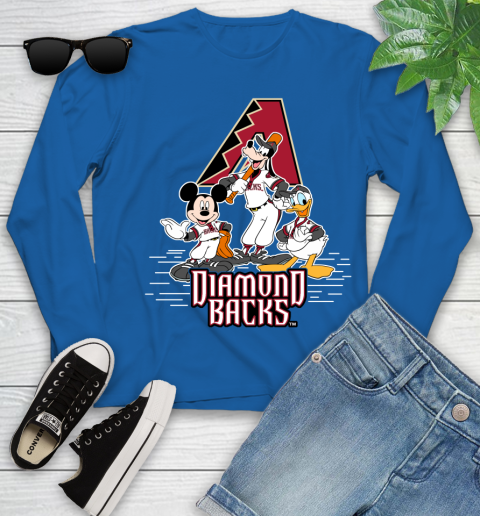 MLB Arizona Diamondbacks Mickey Mouse Donald Duck Goofy Baseball T Shirt Youth Long Sleeve 10