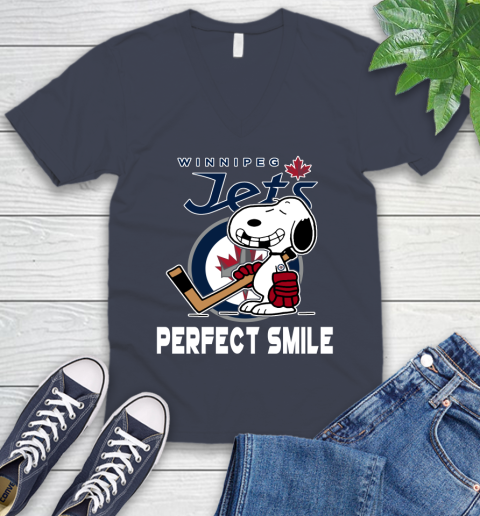NHL Winnipeg Jets Snoopy Perfect Smile The Peanuts Movie Hockey T Shirt V-Neck T-Shirt 8
