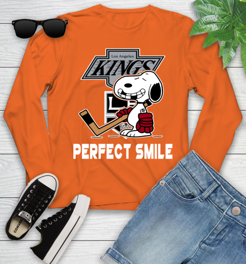 NHL Los Angeles Kings Snoopy Perfect Smile The Peanuts Movie Hockey T Shirt Youth Long Sleeve 3
