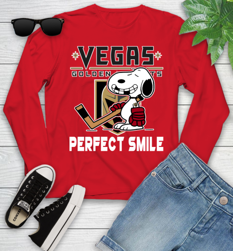 NHL Vegas Golden Knights Snoopy Perfect Smile The Peanuts Movie Hockey T Shirt Youth Long Sleeve 11