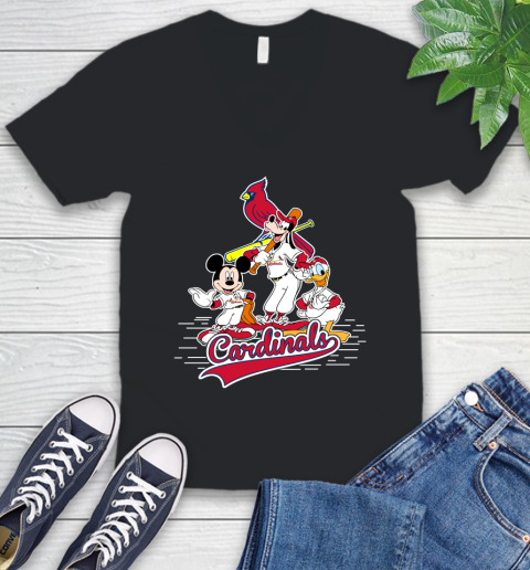 MLB St.Louis Cardinals Mickey Mouse Donald Duck Goofy Baseball T Shirt V-Neck T-Shirt