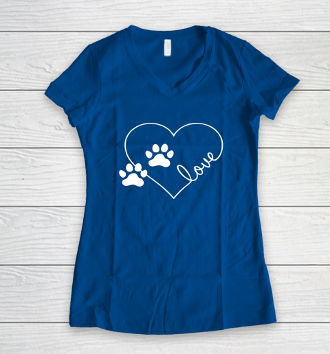 Cute Love Hearts Valentine Day Paw Print Dog Owner Dog Lover Women's V-Neck T-Shirt 5