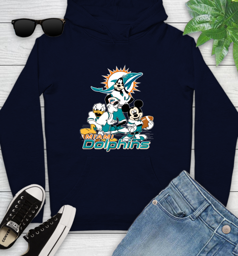 NFL Miami Dolphins Mickey Mouse Donald Duck Goofy Football Shirt Youth Hoodie 3