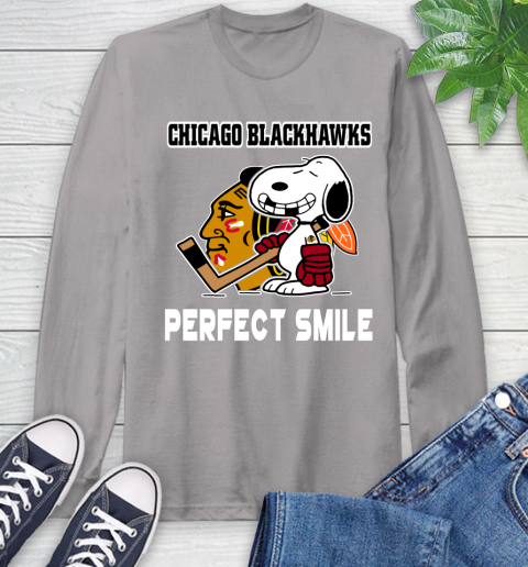 NHL Chicago Blackhawks Snoopy Perfect Smile The Peanuts Movie Hockey T Shirt Long Sleeve T-Shirt 6