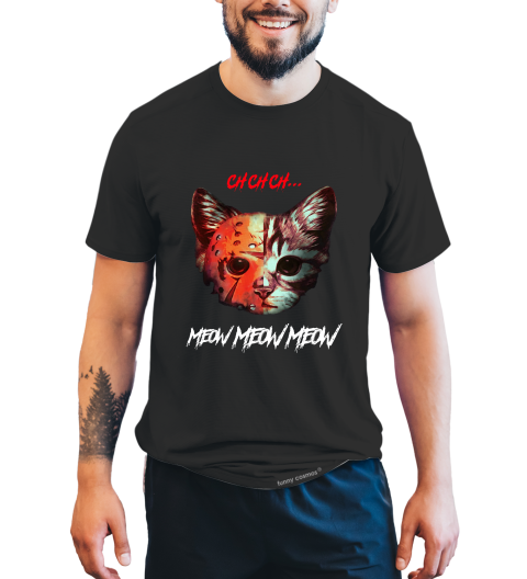 Friday 13th T Shirt, Cat Ch Meow T Shirt, Cat Jason Voorhees Mask Shirt, Halloween Gifts