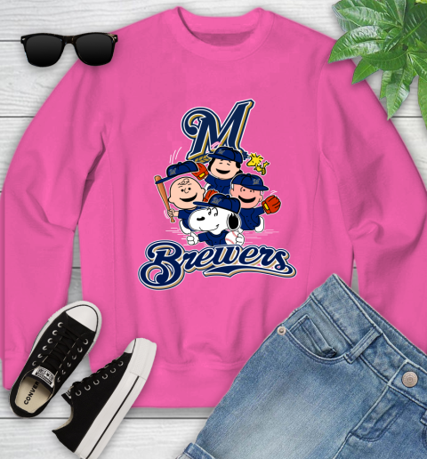 MLB Milwaukee Brewers Snoopy Charlie Brown Woodstock The Peanuts Movie Baseball T Shirt_000 Youth Sweatshirt 6