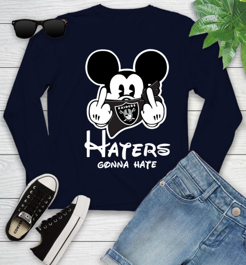 NFL Oakland Raiders Haters Gonna Hate Mickey Mouse Disney Football T Shirt Youth Long Sleeve 2