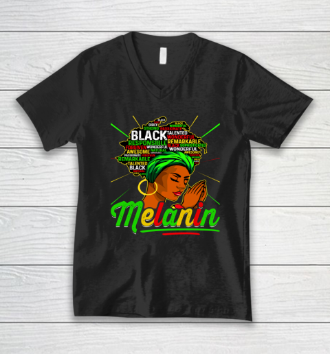 Proud Black Girl Afro Juneteenth Black History Melanin V-Neck T-Shirt