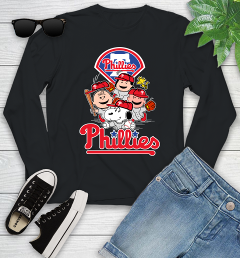 MLB Philadelphia Phillies Snoopy Charlie Brown Woodstock The Peanuts Movie Baseball T Shirt_000 Youth Long Sleeve