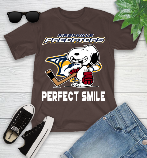 NHL Nashville Predators Snoopy Perfect Smile The Peanuts Movie Hockey T Shirt Youth T-Shirt - Image 8