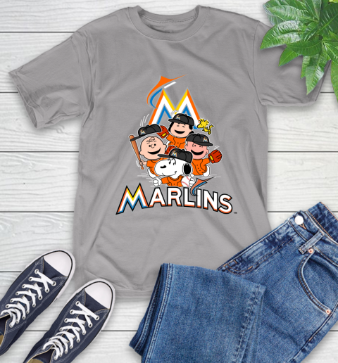 MLB Miami Marlins Snoopy Charlie Brown Woodstock The Peanuts Movie Baseball T Shirt T-Shirt 6