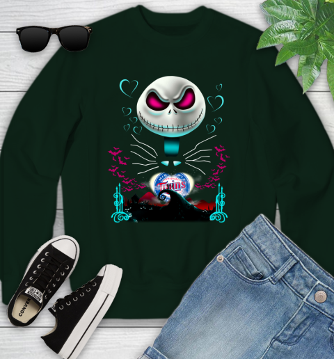 MLB Minnesota Twins Jack Skellington Sally The Nightmare Before Christmas Baseball Youth Sweatshirt 9