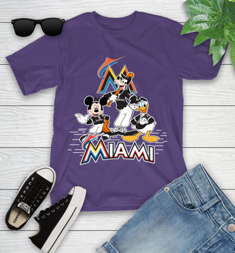 MLB Miami Marlins Mickey Mouse Donald Duck Goofy Baseball T Shirt Youth T-Shirt 3