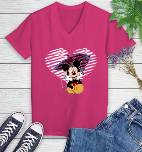 NFL Carolina Panthers The Heart Mickey Mouse Disney Football T Shirt_000 Women's V-Neck T-Shirt 9