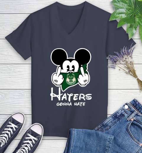 NBA Milwaukee Bucks Haters Gonna Hate Mickey Mouse Disney Basketball T Shirt Women's V-Neck T-Shirt 12