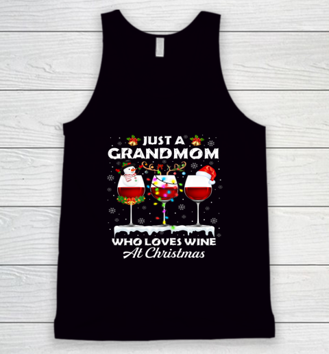 Just A Grandmom Who Loves Wine Christmas Pajama Matching Tank Top