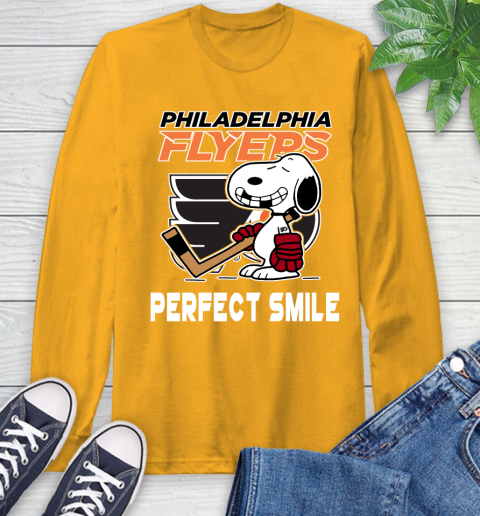 NHL Philadelphia Flyers Snoopy Perfect Smile The Peanuts Movie Hockey T Shirt Long Sleeve T-Shirt 2
