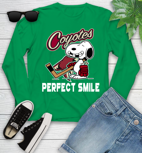 NHL Arizona Coyotes Snoopy Perfect Smile The Peanuts Movie Hockey T Shirt Youth Long Sleeve 7