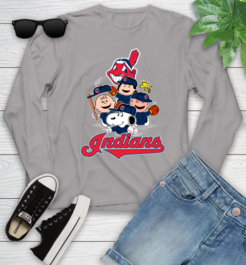 MLB Cleveland Indians Snoopy Charlie Brown Woodstock The Peanuts Movie Baseball T Shirt_000 Youth Long Sleeve 5