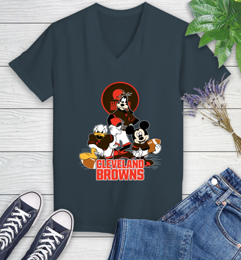 NFL Cleveland Browns Mickey Mouse Donald Duck Goofy Football Shirt Women's V-Neck T-Shirt 8